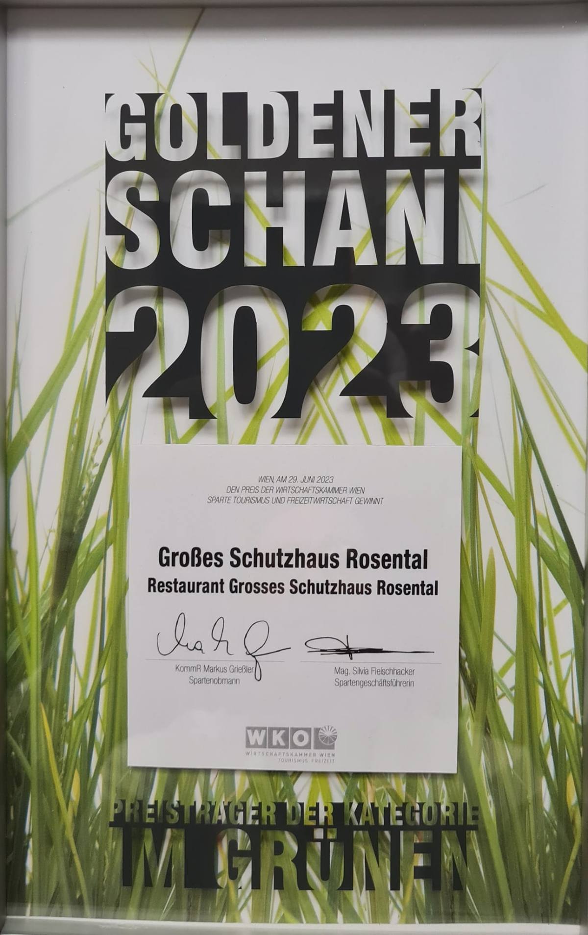 Urkunde Goldener Schani 2023
